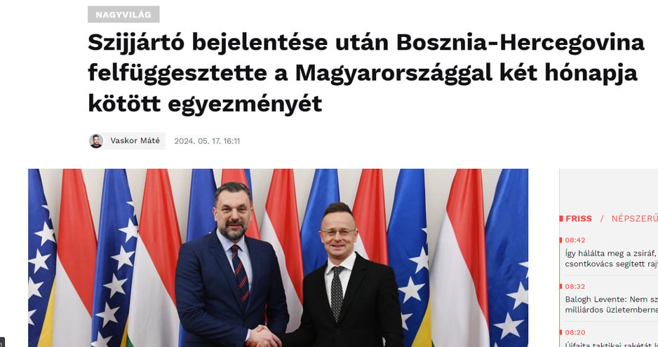 Vijesti iz BiH stigle i do mađarskih medija (Screenshot: 24.hu)